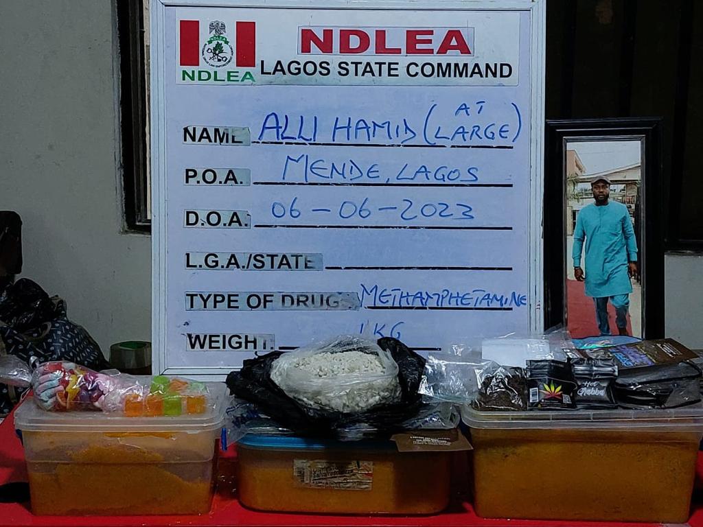 NDLEA uncovers Meth Lab in Lagos residential community, recovers packs of illicit drug. Intercepts UK-bound skunk in native black soap; tramadol pills in women hair