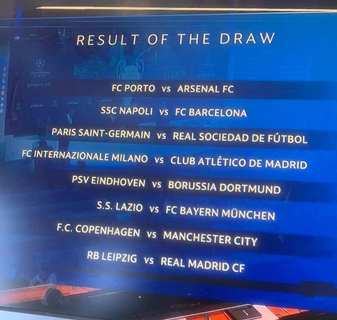 UCL Draw: Osimhen’s Napoli to face Barcelona as Arsenal draw Porto in Round of 16