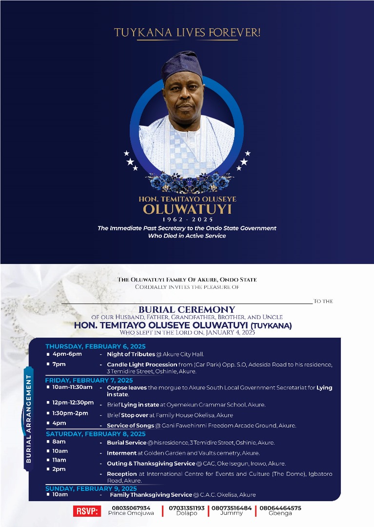 BURIAL ACTIVITIES FOR THE LATE SECRETARY TO ONDO STATE GOVERNMENT, HON. TEMITAYO OLUSEYE OLUWATUYI